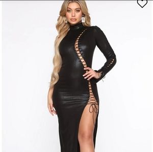 Stay Slaying Metallic Maxi Dress - Black